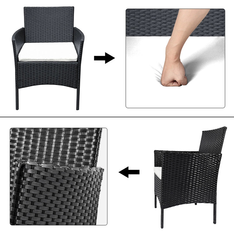 Set di mobili da giardino in polyrattan, nero, 7 pezzi, con cuscino e tavolo, per esterni, giardino, terrazza