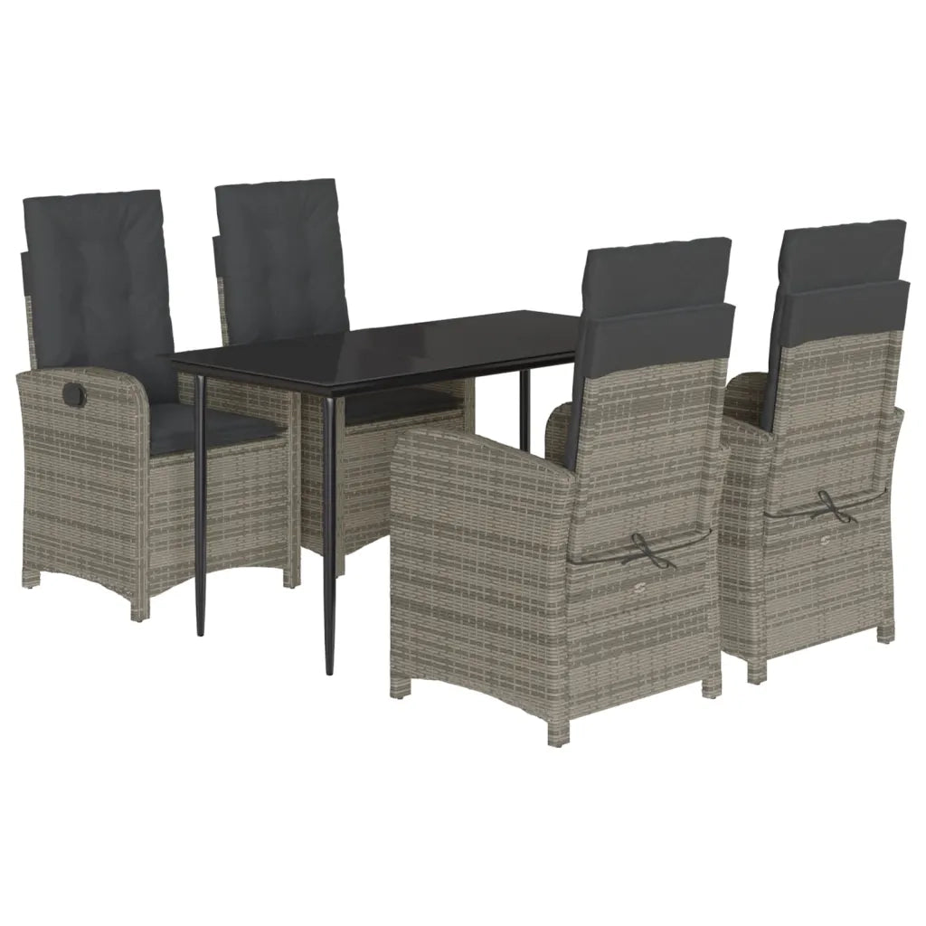 Set da Pranzo da Giardino 5 pz con Cuscini in Polyrattan Grigiocod mxl 113255