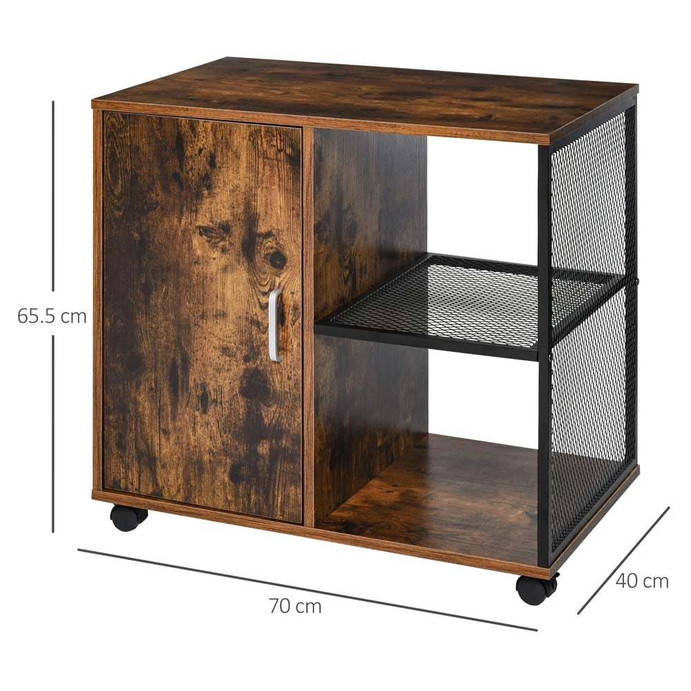 Mobile Ufficio Porta Stampante Legno MDF e Metallo 3 Ripiani 1 Anta Design Moderno