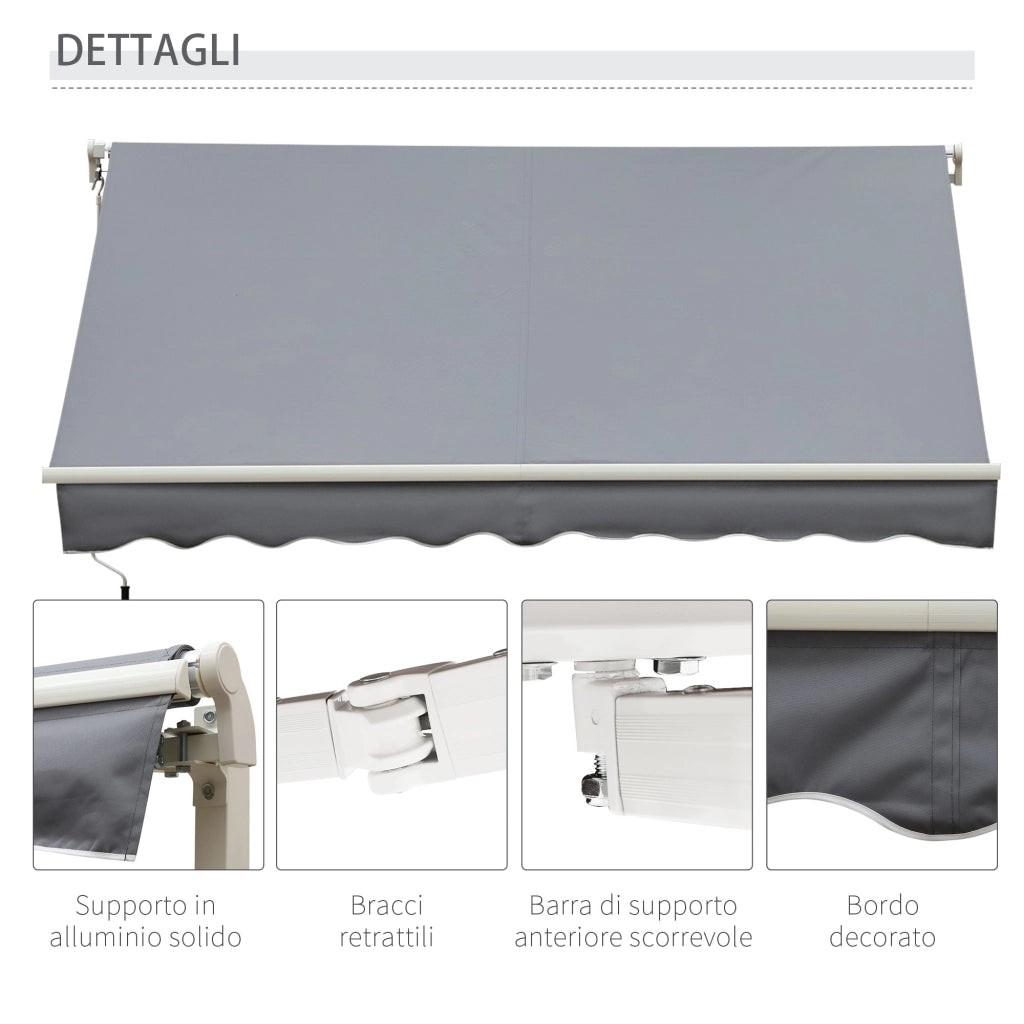 Tenda da Sole per Esterno Avvolgibile a Manovella in Metallo e Alluminio. 395x245 cm. Grigio