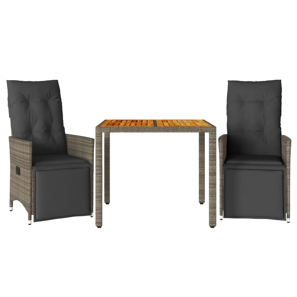 Set Bistrò da Giardino 3 pz con Cuscini in Polyrattan Grigio