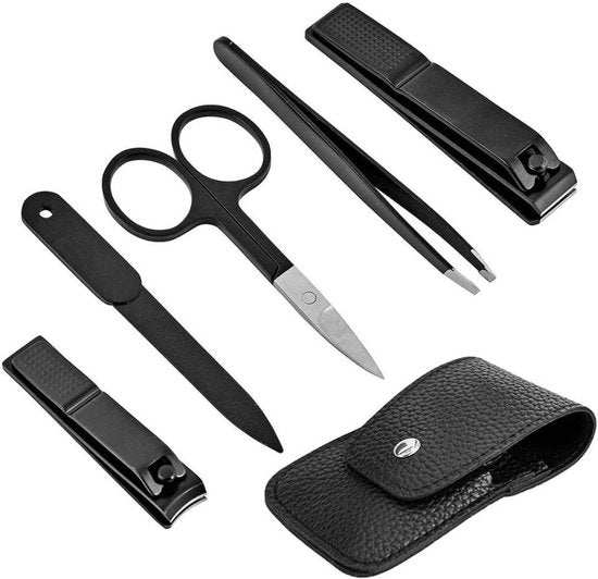 Kit di cura unghie professionale per piedi e mani - Set di taglieri unghie e manicure per uomo e donna in astuccio moderno - Set 2025 (Nero)