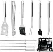 Accessori per barbecue, acciaio inossidabile, set di barbecue di alta qualità, con contenitore portatile, set di accessori per barbecue perfetto per uomini, con termometro per carne, regalo.