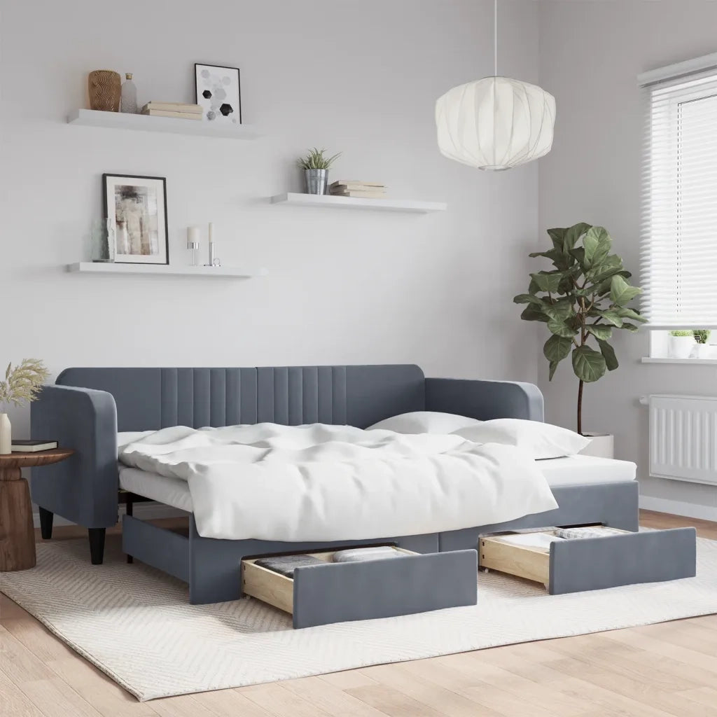 Divano Letto Estraibile Cassetti-Sofa Letto-Daybed Grigio Scuro 90x200cm Velluto 841631