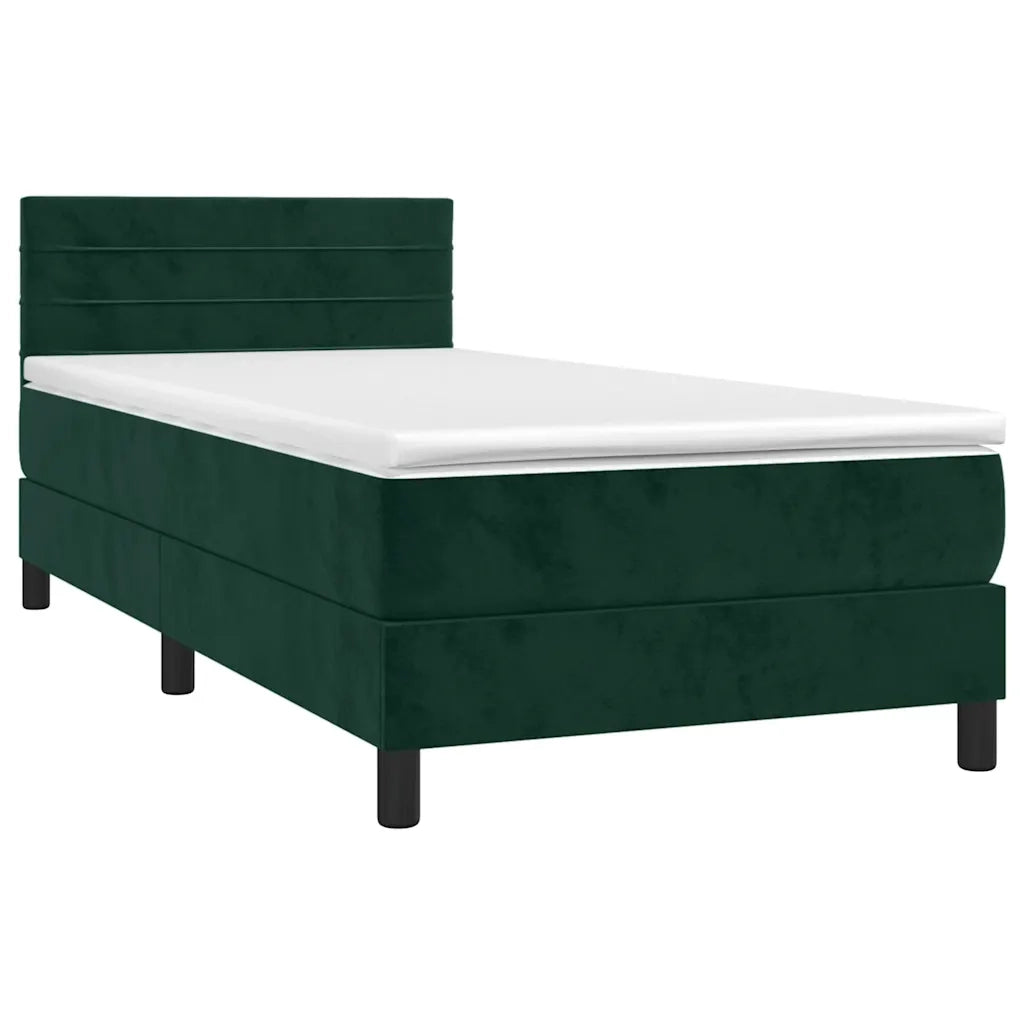 Letto singolo | Letto per adulti | Letto a Molle con Materasso e LED Verde Scuro 90x190 cm Velluto