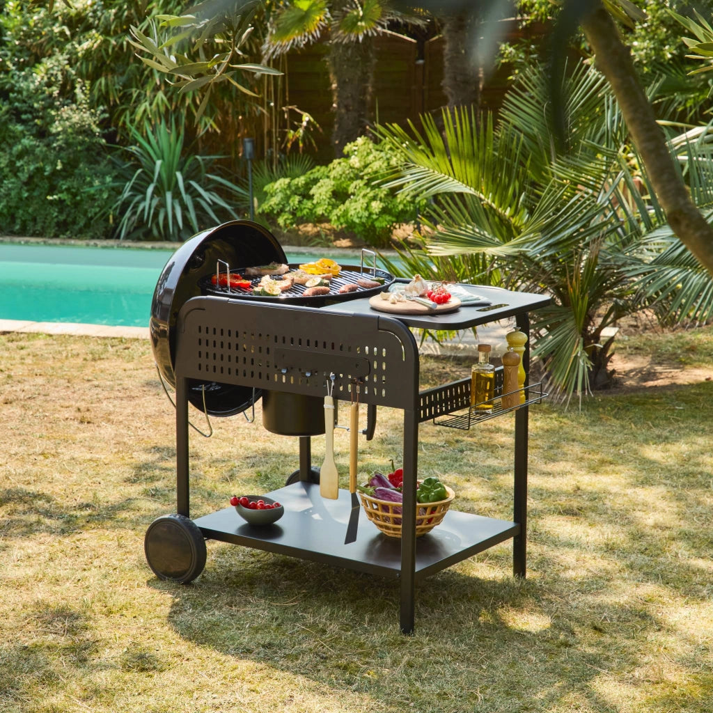 Barbecue rotondo a carbone in acciaio smaltato con carrello, ø53cm,