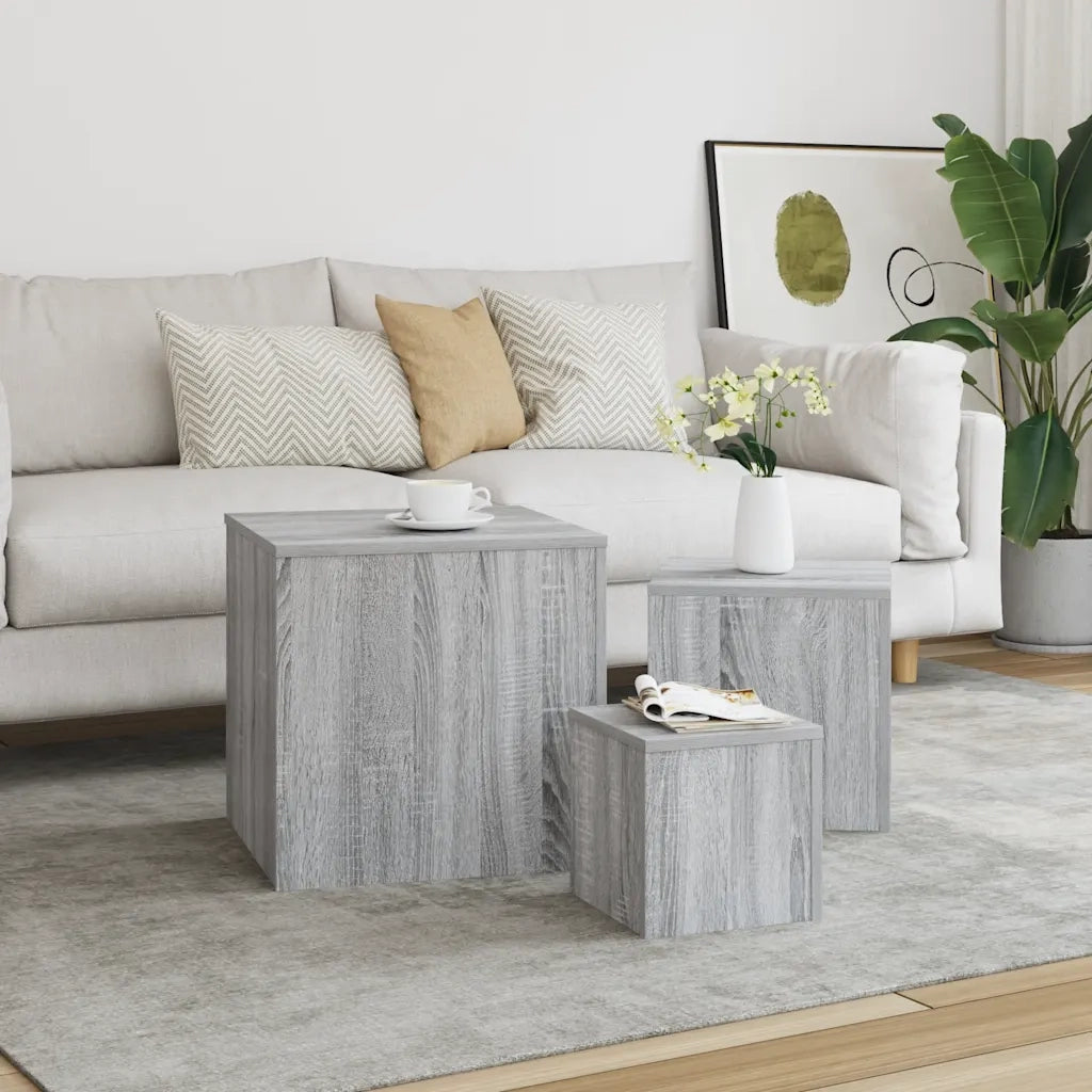 Credenze 3 pz Grigio Sonoma in Legno Multistrato