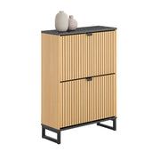 SoBuy Scarpiera Salvaspazio Slim a 2 Ante - Mobile Ingresso Moderno per Scarpe - Mobile Scarpiera da 8-12 Paia, con Struttura Resistente, Effetto Marmo Nero e Legno Chiaro, 60x24x88cm, FSR202-N
