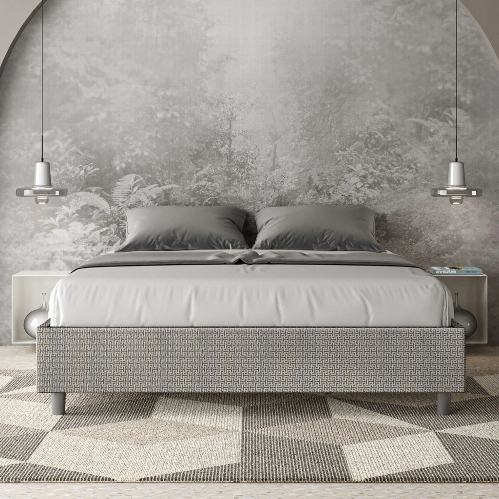 Letto Matrimoniale 160x200 cm con Rete e Contenitore Giroletto con Alzata Comoda Imbottito in Tessuto Labirinto Azelia