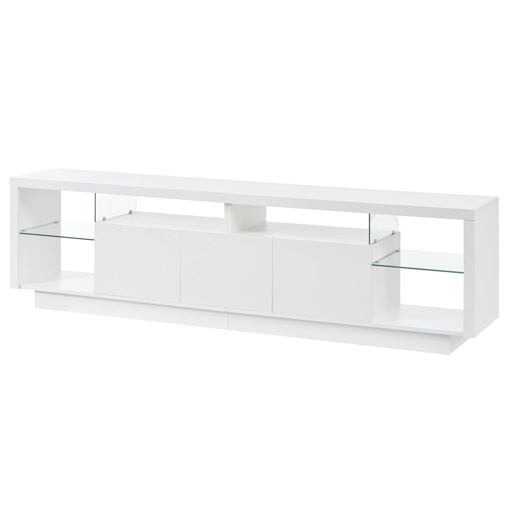 Mobile TV con 3 ante e vani aperti; LED integrata - per soggiorno - 200x38x55 cm - bianco