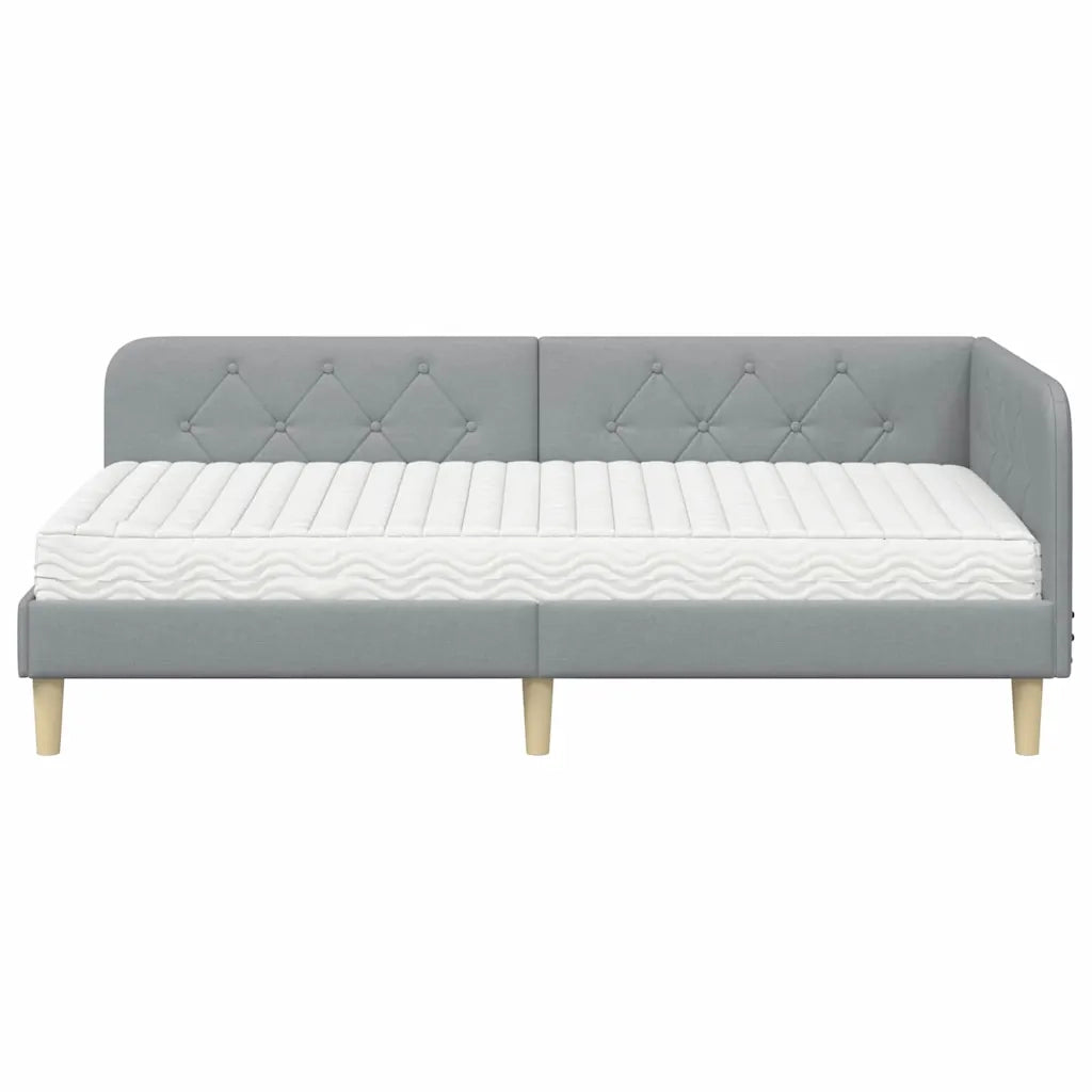 Cornice del letto ad angolo Grigio chiaro 100 x 200 cm Tessuto
