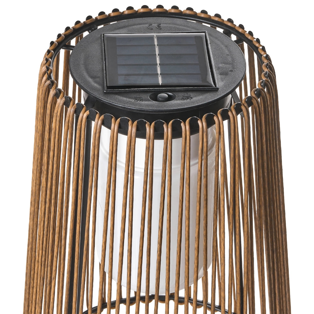 Lanterna solare da giardino Materiale sintetico naturale Paralume intrecciato Base in ferro LED Decorazione da giardino a basso consumo energetico