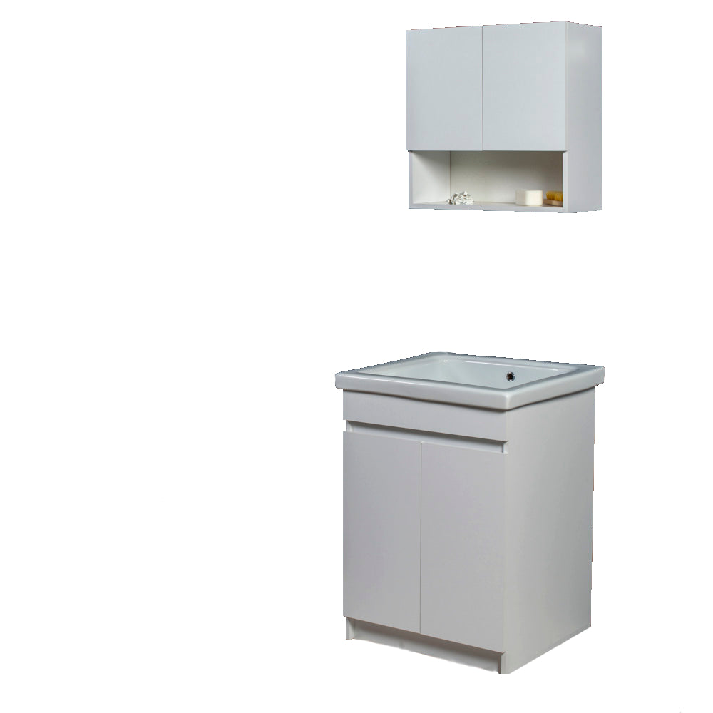 Mobile Lavatoio in Ceramica 2 Ante e Strofinatoio Integrato 60x60x86A cm Bianco Opaco