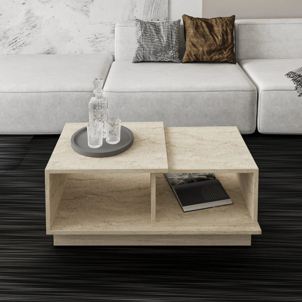Morino, Tavolino da Salotto 2 Vani, 90x45x36h cm Beige Crema