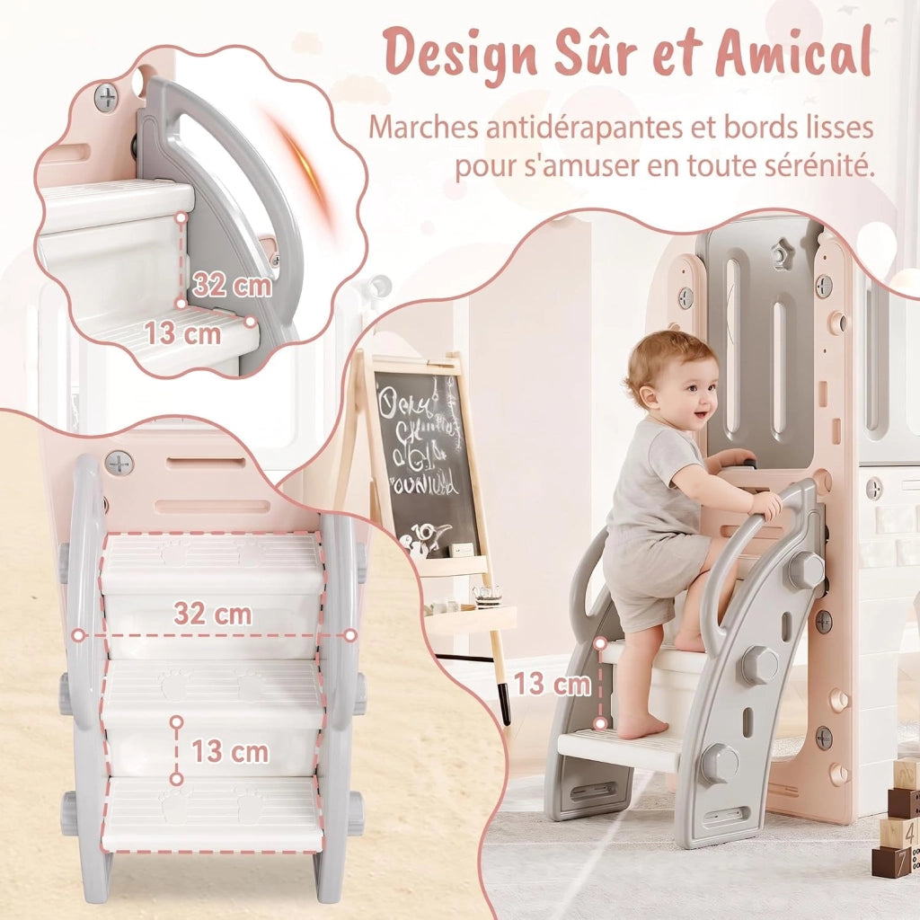 Scivolo per bambini da interno ed esterno; 141 x 99 x 149 cm; rosa
