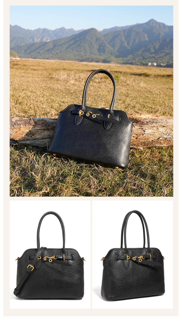 Borsa a mano da donna in vera pelle, borsa a tracolla, borsa tote, borsa a spalla, nera