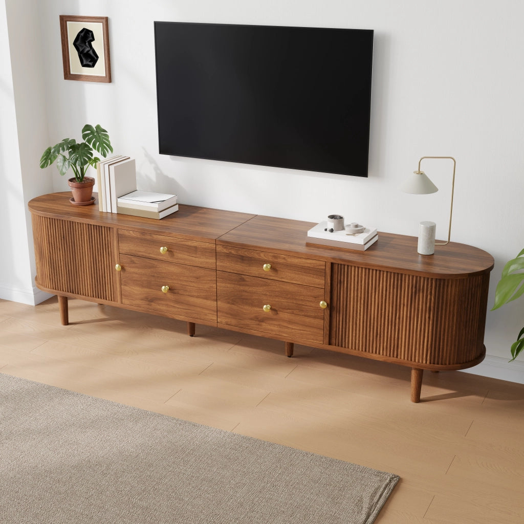 Mobile TV con 2 ante scorrevoli e 4 cassetti; per soggiorno; in MDF e truciolare; noce; 180×35×50 cm