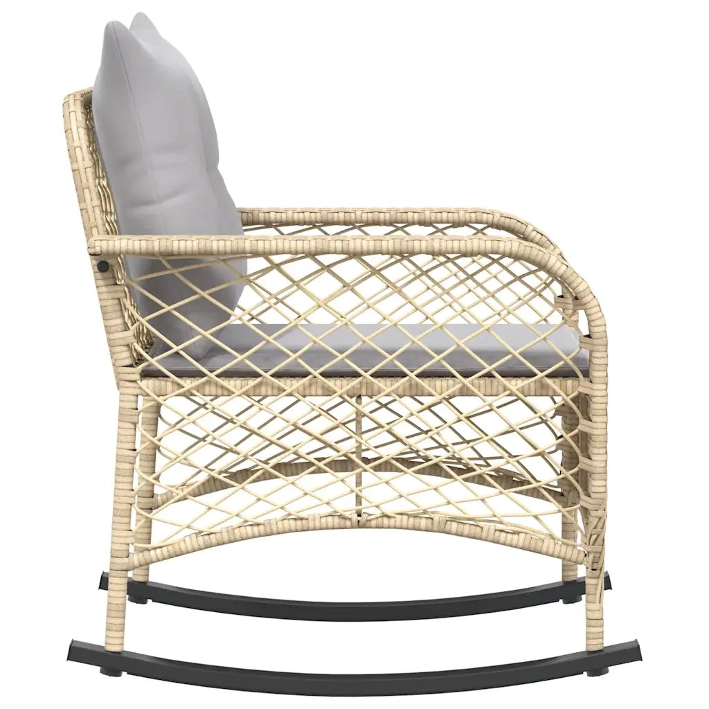 vidaXL Sedia a Dondolo da Giardino con Cuscini in Polyrattan Beige