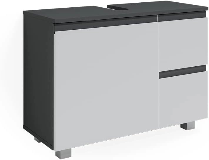 Mobile sottolavabo per bagno J-Shape, Antracite/bianco, 80 x 60.8 cm, con intaglio per sifone per l’installazione sotto il lavandino