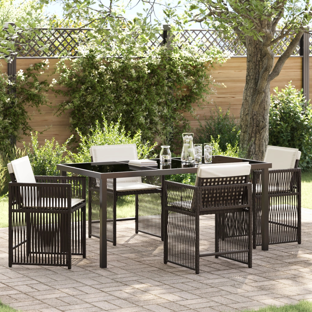 Set da Pranzo da Giardino 5 Pezzi con Cuscini Marrone Rattan Polietilene