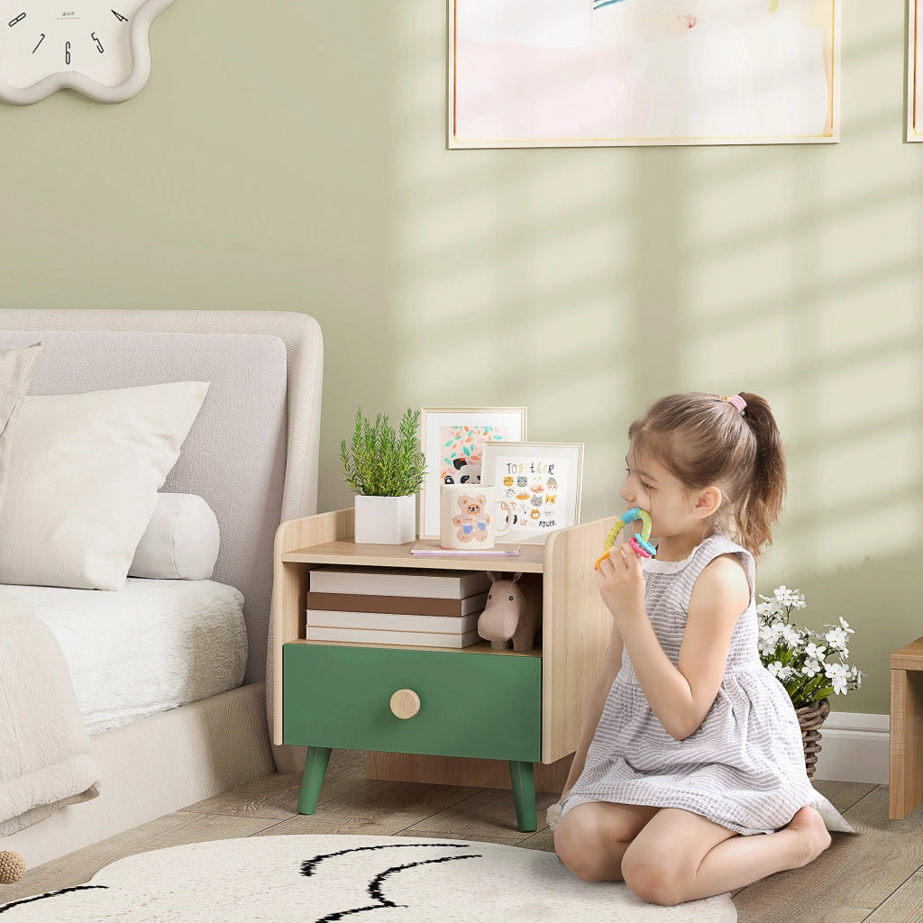 Tavolino da notte per bambini ¨C zephmum ¨C con cassetto e nicchia, legno