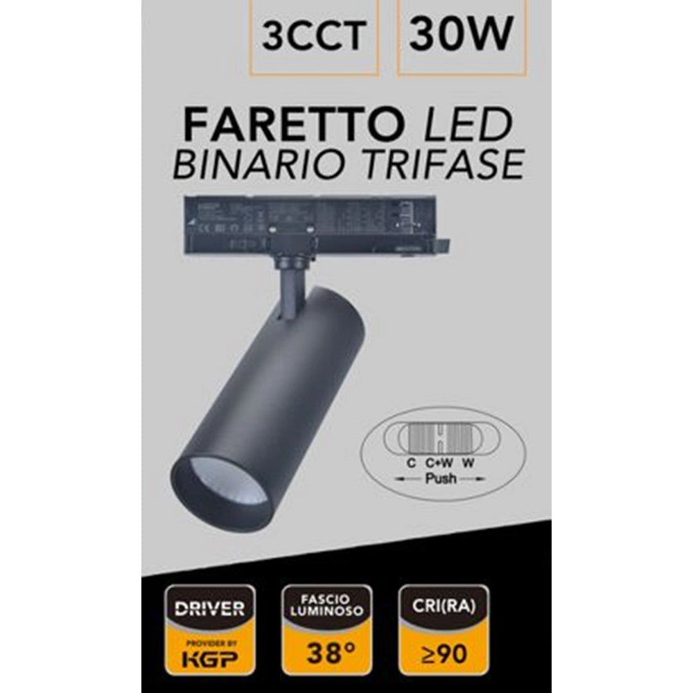 Trade Shop - Faretto A Led Per Pista Binario Trifase 30 W Cct Luce 300k-4000k-5000k Ip20 Gd23k-3c -