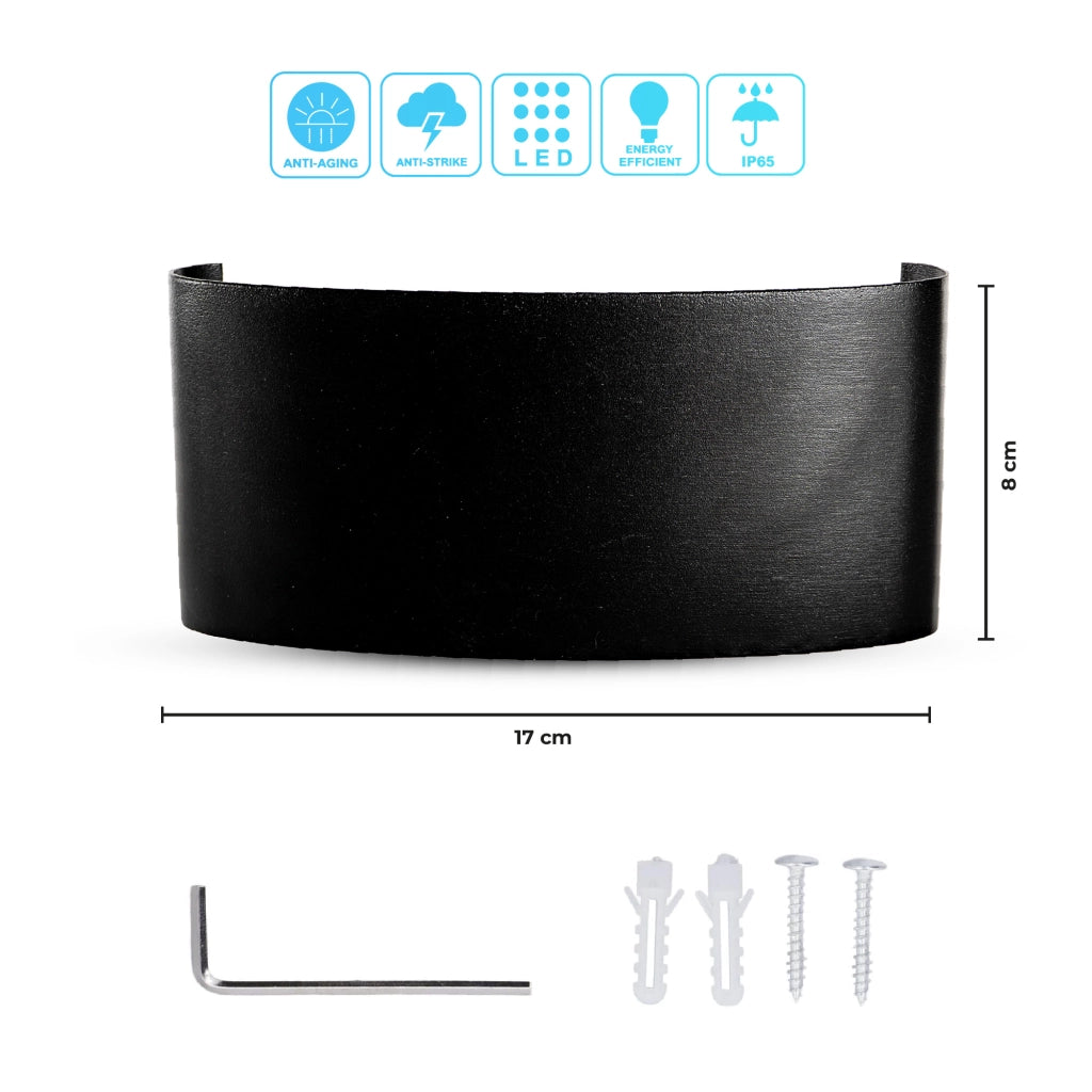 Set 2 Pezzi Applique LED da Parete 6 LED Design Mezzaluna IP65 Interno/Esterno Luce Naturale o Fredda Nero o Bianco Luce Naturale - Nero