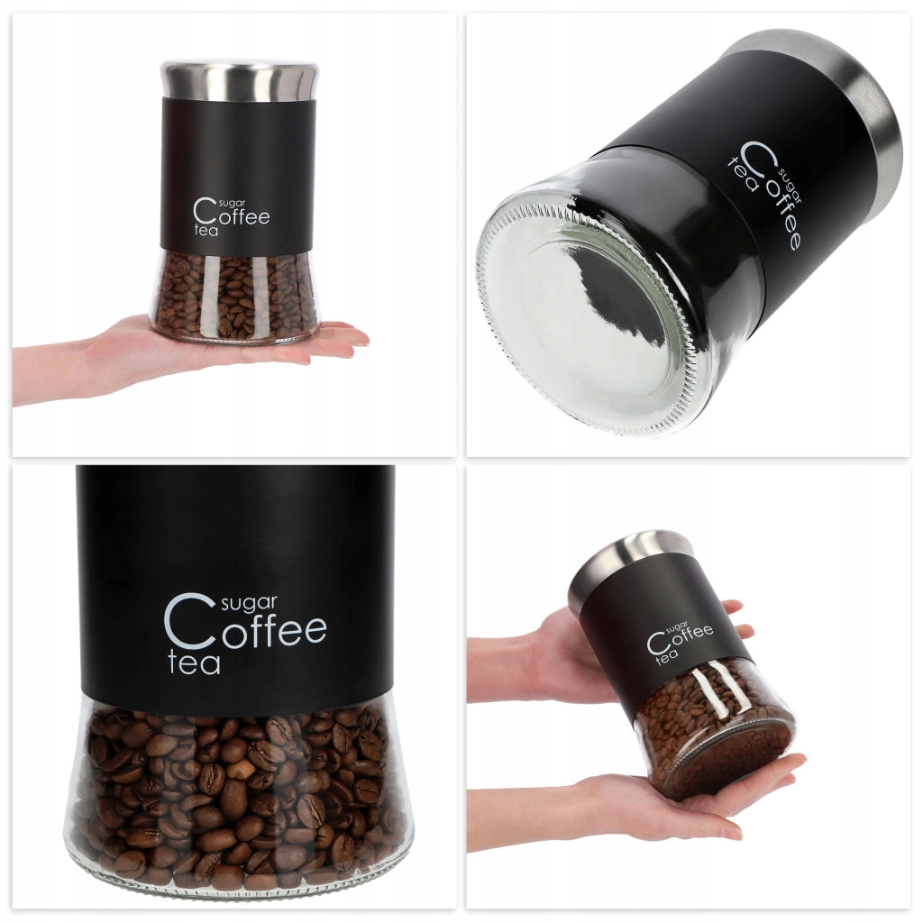 Contenitore in vetro con coperchio nero KADAX per caffè, tè e zucchero, capacità 1000 ml (1 litro).