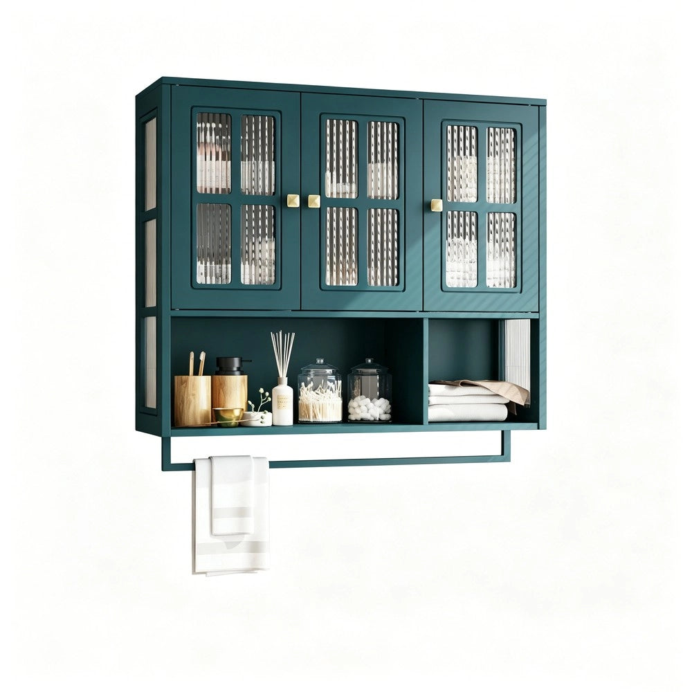 Armadietto Bagno a Parete 3 Ante Legno con Specchio e Porta Salviette ¨C MINIMAL ¨C Verde Scuro