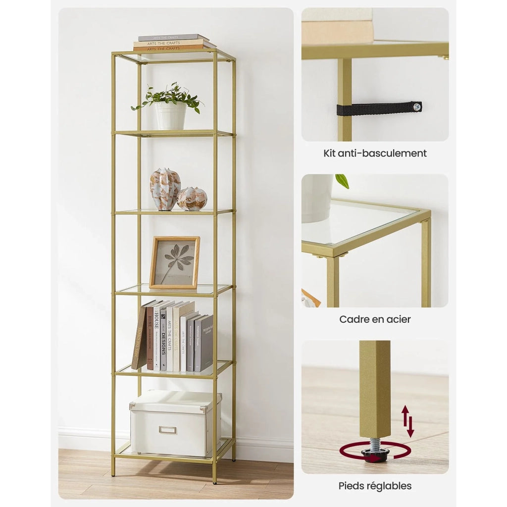 Scaffale portaoggetti per bagno 30 x 40 x 1773 cm mobiletto portaoggetti in vetro temperato a 4 ripiani robusto facile da montare per soggiorno camera da letto ufficio oro 12_0005727