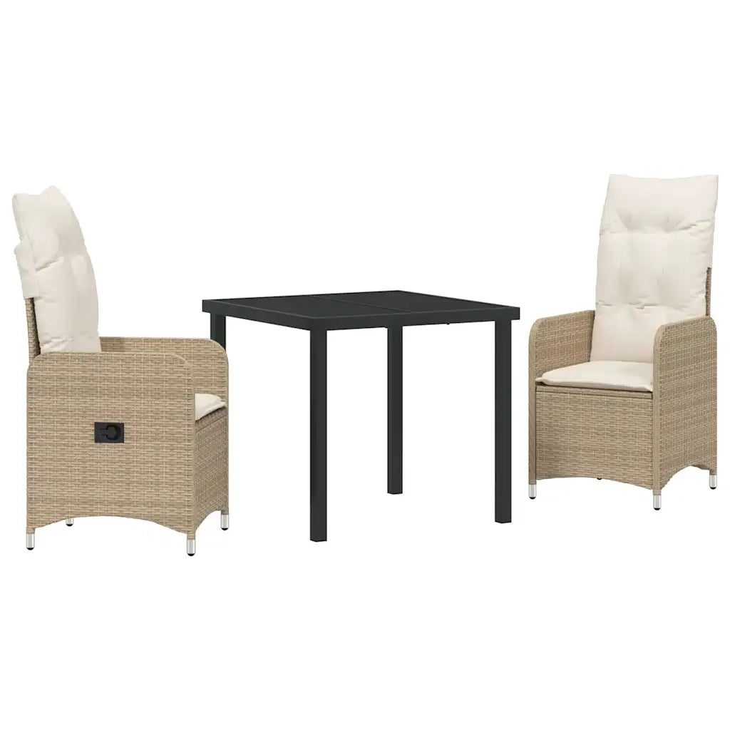 Set da Pranzo per Giardino con cuscino 3 pcs Beige polyrattan
