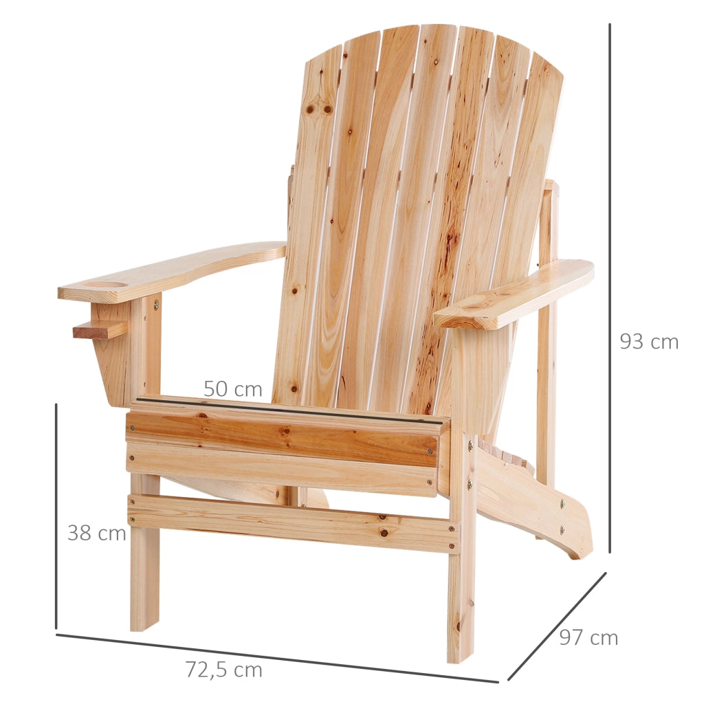 Sedia da giardino Adirondack con portabicchieri; sdraio da giardino con balcone; sedia da balcone in legno massiccio naturale; 72;5 x 97 x 93 cm