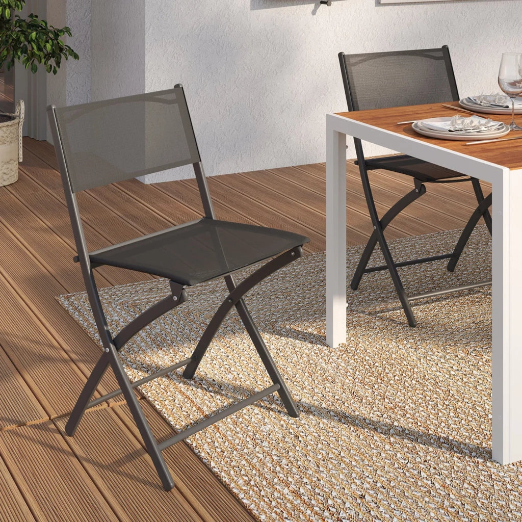 IDMarket - Set di 6 sedie da giardino pieghevoli BASTIA in metallo e textilene, grigio antracite