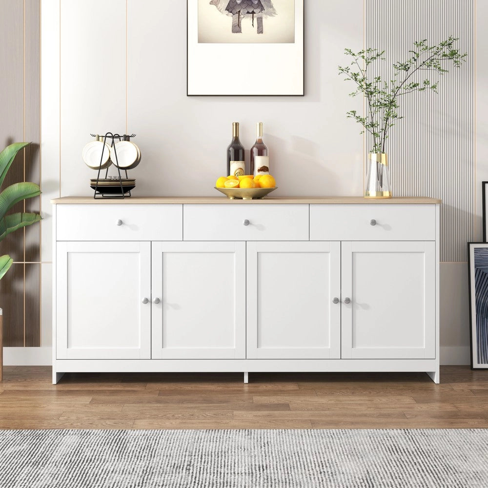 Credenza 4 Ante e 3 Cassetti ¨C MINIMAL ¨C Legno Bianco, Soggiorno