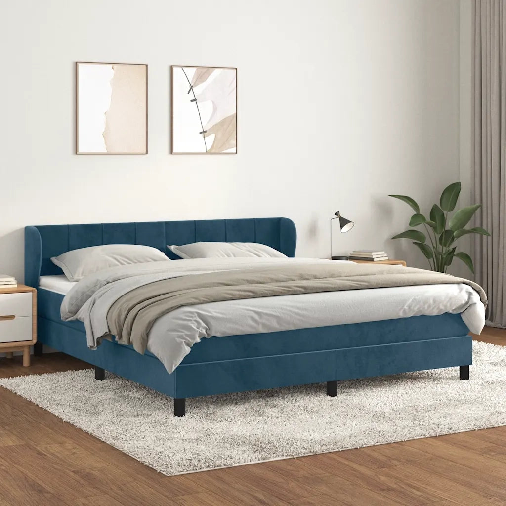 Giroletto a Molle con Materasso Blu Scuro 160x200 cm in Velluto