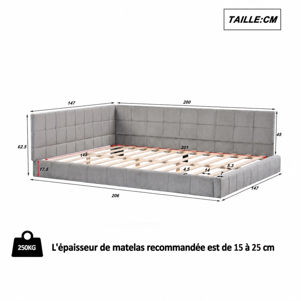 DESMIU Letto Divano 2 Posti con Schienale Reversibile e Bracciolo 140 × 200 cm senza Materasso, Grigio