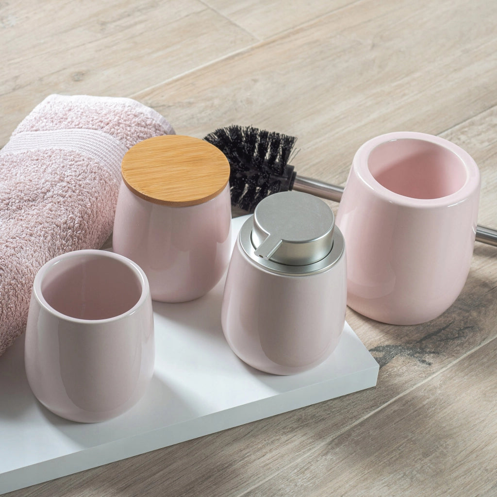 Scatola organizer per dischetti di cotone KADAX, in ceramica rosa