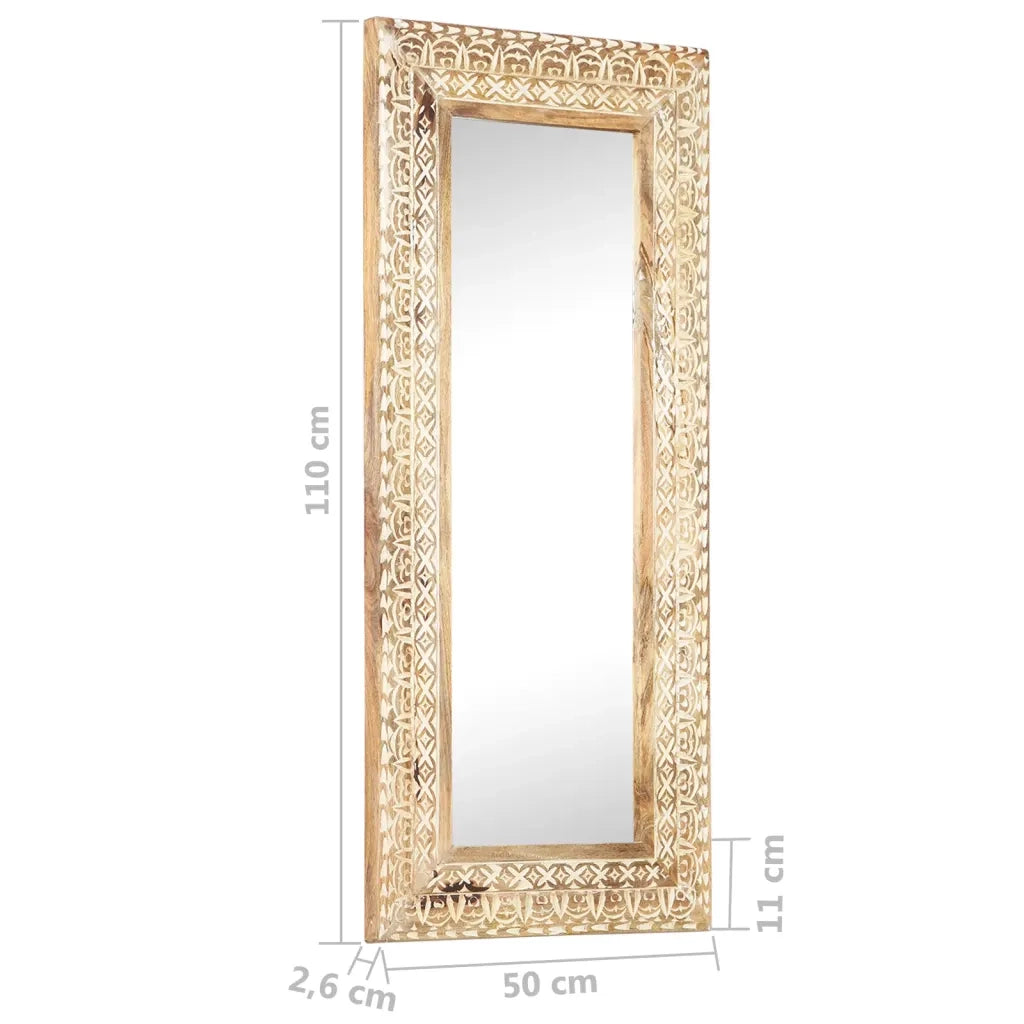 Specchio Intagliato a Mano 110x50x2,6 cm in Massello di Mango 321646