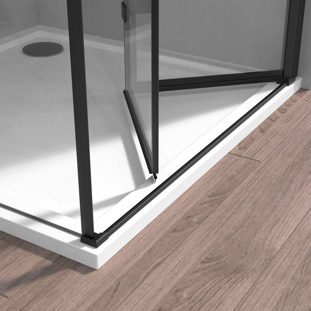 Box doccia angolare a soffietto 80x70 in vetro temperato trasparente con profili nero opaco Neos