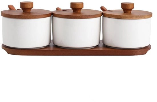 Set di 3 contenitori per spezie, contenitore per zucchero in ceramica da 220 ml con coperchio e cucchiaio, contenitore per sale e contenitore per spezie per uso domestico e cucina