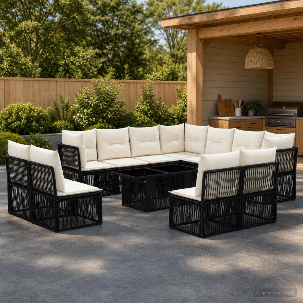 Set Divano da Giardino 12 pz Nero polyrattan 3436486