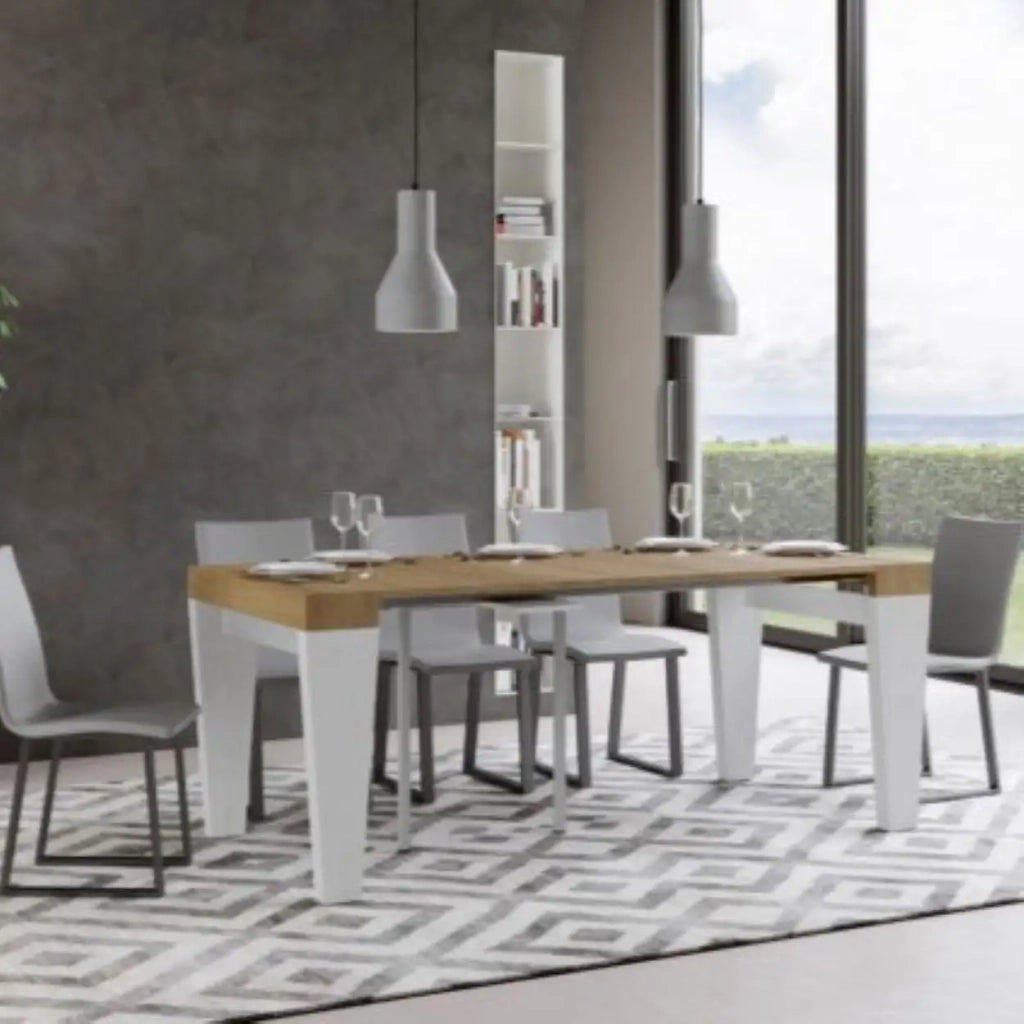Consolle allungabile 90x40/300 cm Spimbo Mix piano quercia natura - struttura bianco frassino
