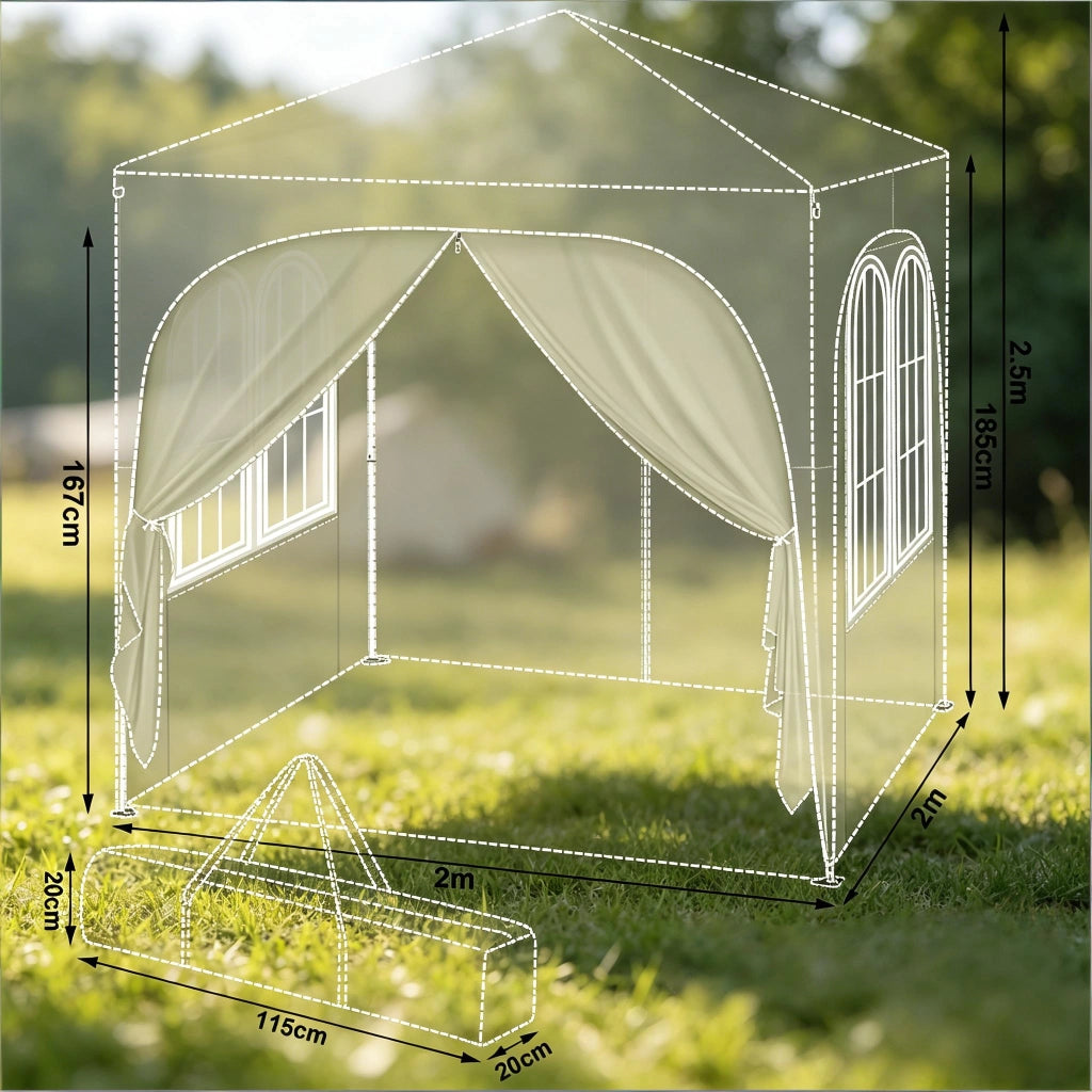Gazebo pieghevole 2x2 m in metallo con pareti laterali, tessuto Oxford 210D impermeabile, colore beige