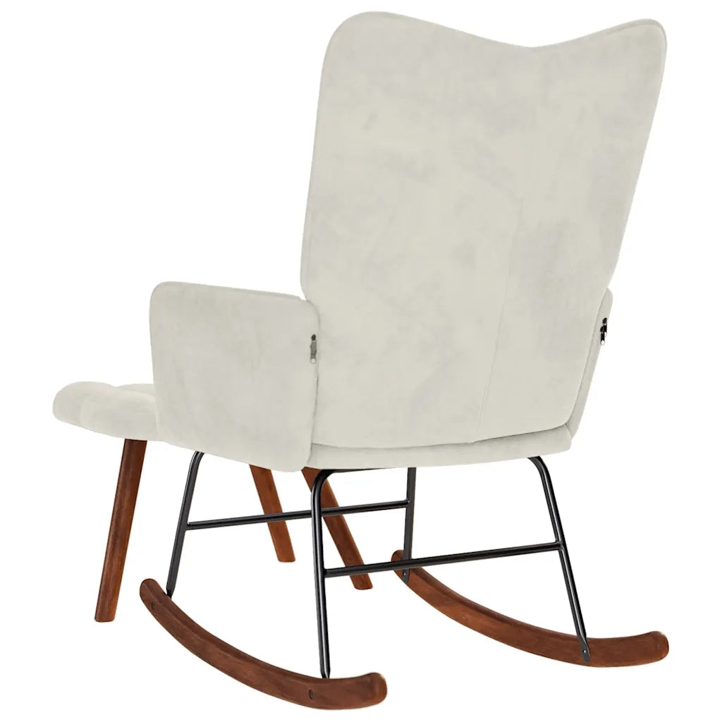 Sedia a dondolo con sgabello in velluto crema CFW3096633