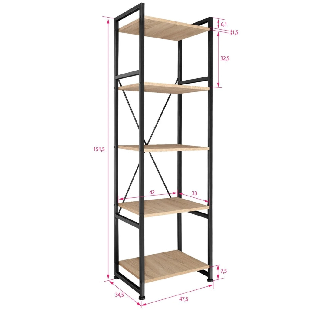 Libreria grande in stile industriale/vintage con 5 ripiani 151,5 cm beige 08_0000277