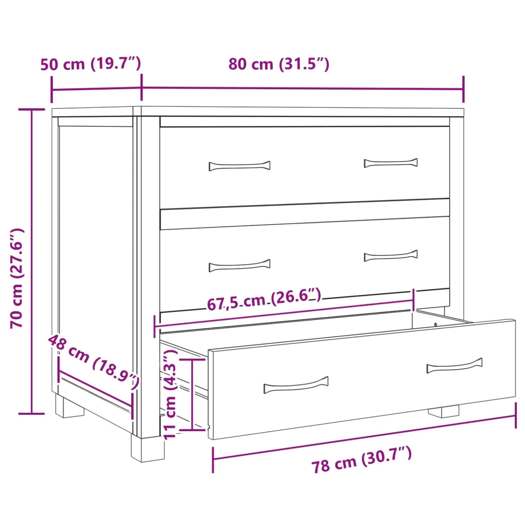 Armadio moderno rettangolare con 3 cassetti e ampio spazio di archiviazione per soggiorno/corridoio 80 x 50 x 70 cm legno marrone 02_0058223