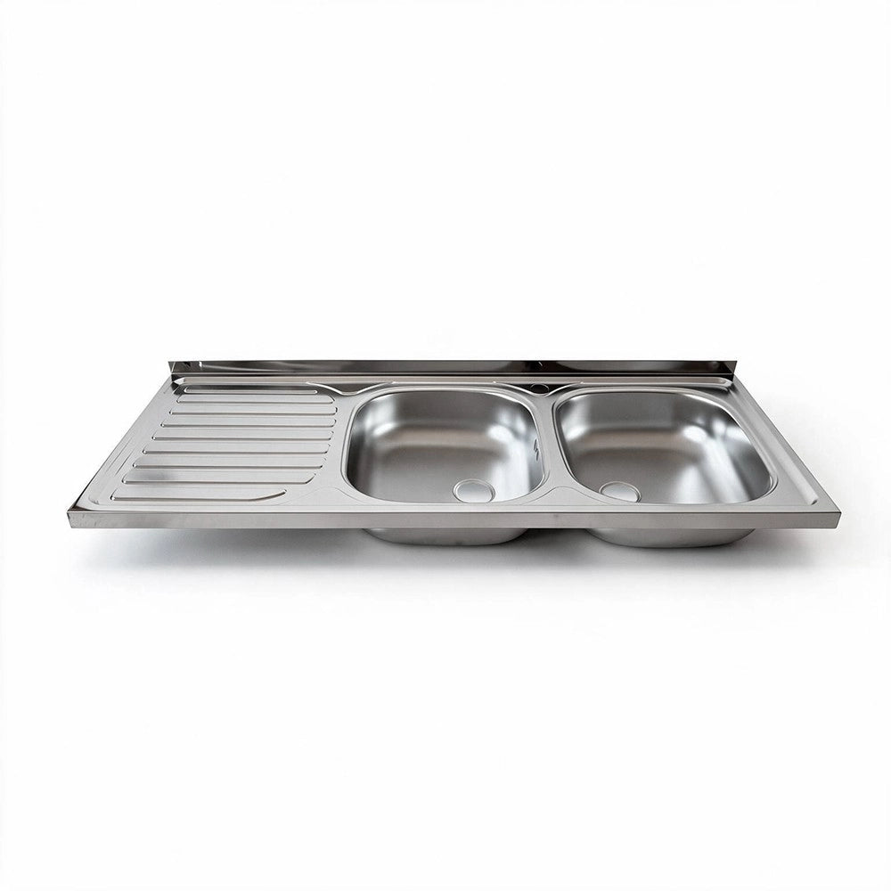 Lavello cucina acciaio appoggio 120x50 cm doppia vasca e gocciolatoio sinistro SA127SX