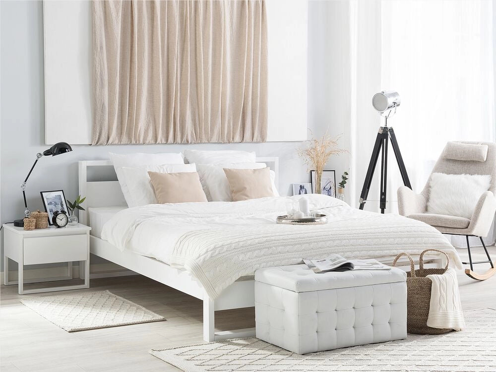 Letto in Legno di Pino Bianco a Doghe Design Minimalista 180 x 200 cm stile scandinavo retrò