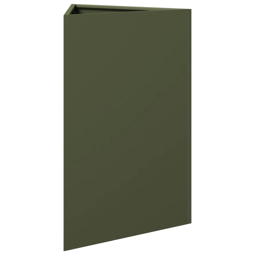 2 pz Fioriere | Cassetta per fiori | Vaso Verde Oliva Triangolari 50x43x75 cm in Acciaio