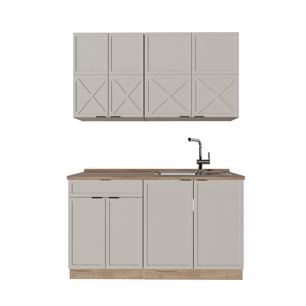 Cucina completa Fame-Line GrigioBeige/Rovere dorato 140 cm, PL Rovere Vicco